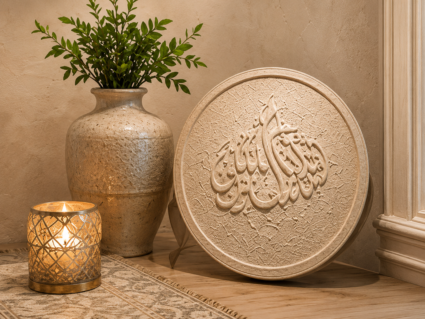 Qamar artwork styled in an interior